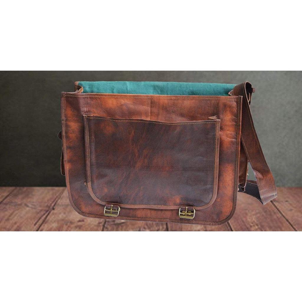 Nya män äkta getläder Vintage Brun Messenger Shoulder Laptopväska Portfölj