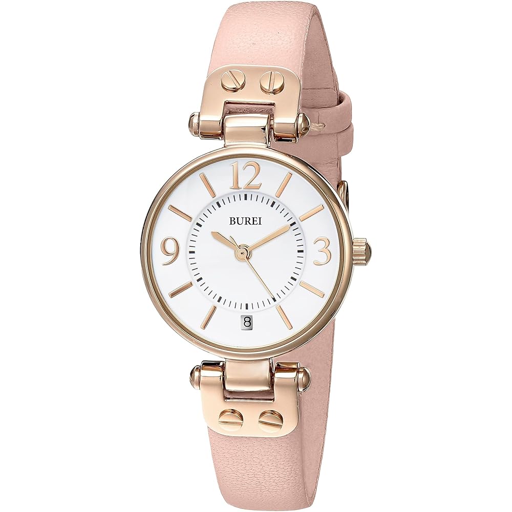BUREI Women s Analog Quartz Watch Pink Leather Strap Waterproof Lightweight Simple Design