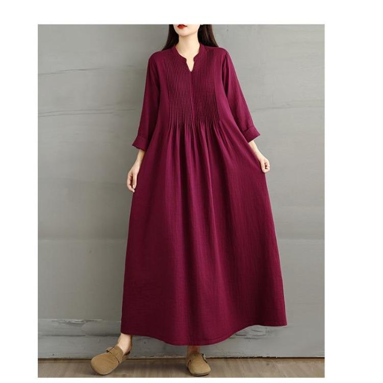 Autumn Long Sleeve Maxi Dress Cotton Loose Casual Plus Size Women Oversize Long Dress