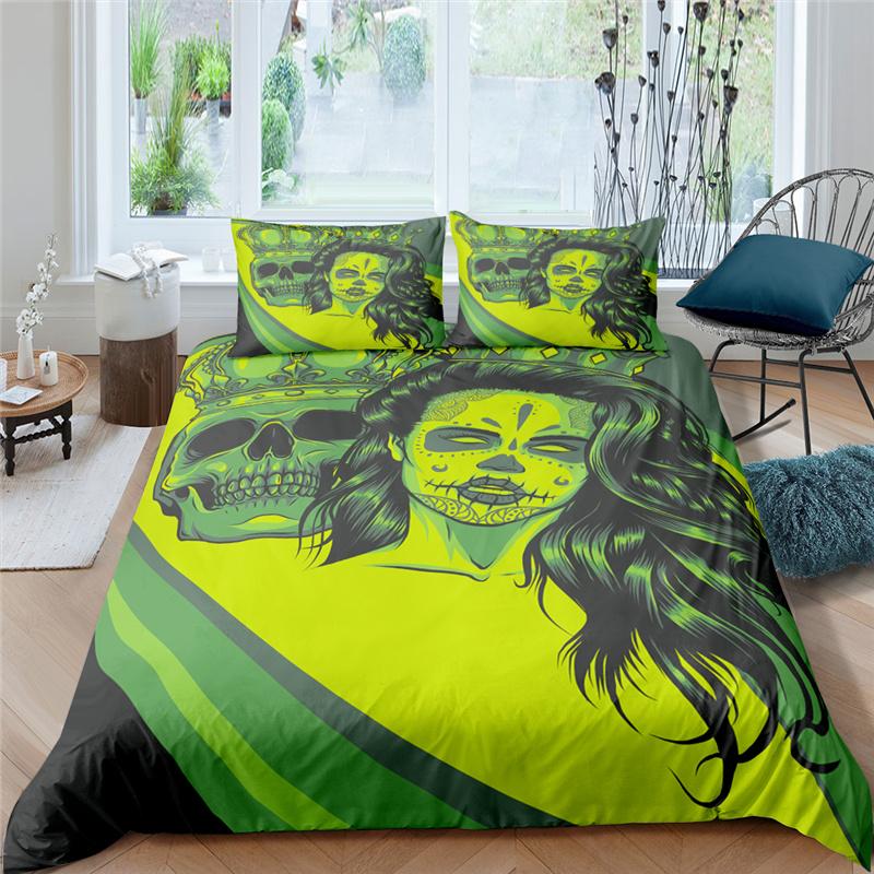 Dödskalle Påslakanset 3D-tryck Lyxigt Dödskalle King Queen Size Täckeöverdrag För Barn Pojkar Flickor Polyester Sängkläder Set Terror-tema