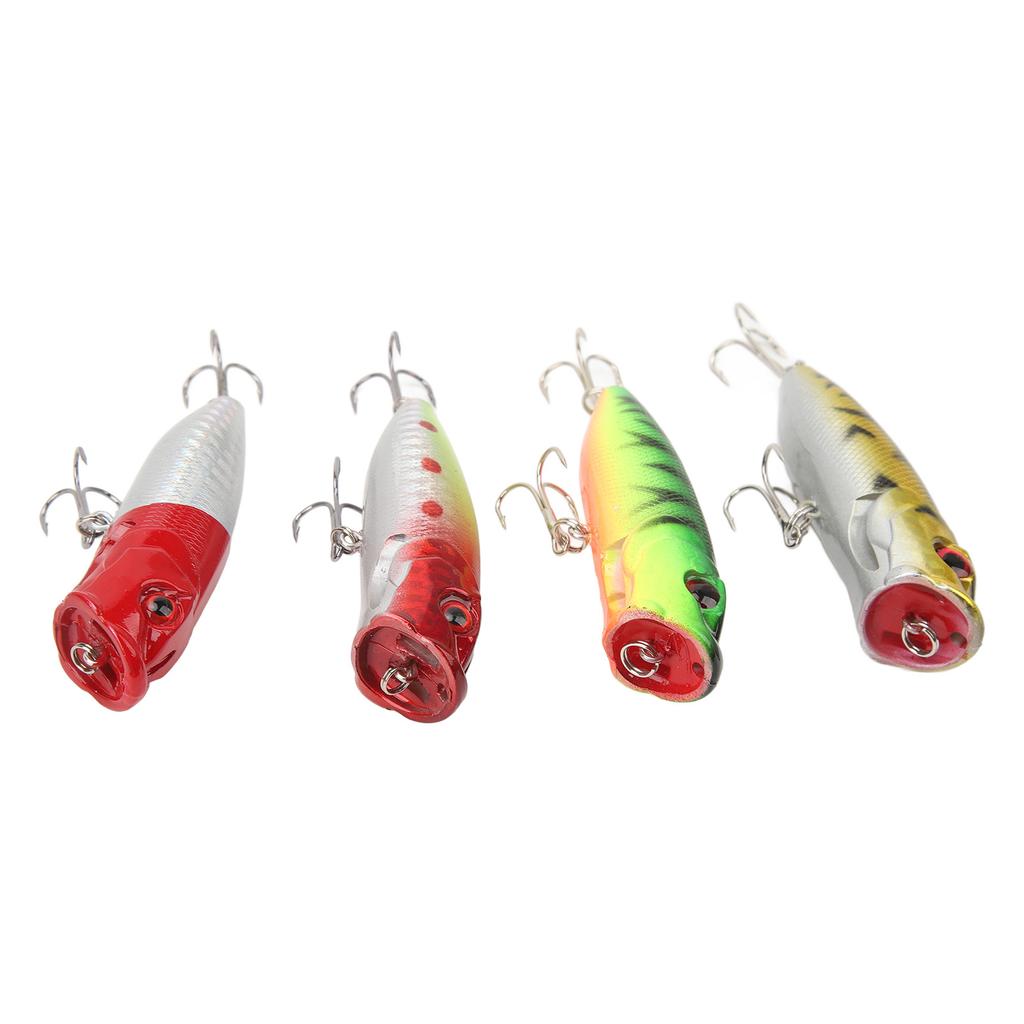 4 PCS Lure Hard Bait Plastic and Stainless Steel 3D Realistic Eyes Hard Fishing Lures Bait with Treble Hooks for Fishing