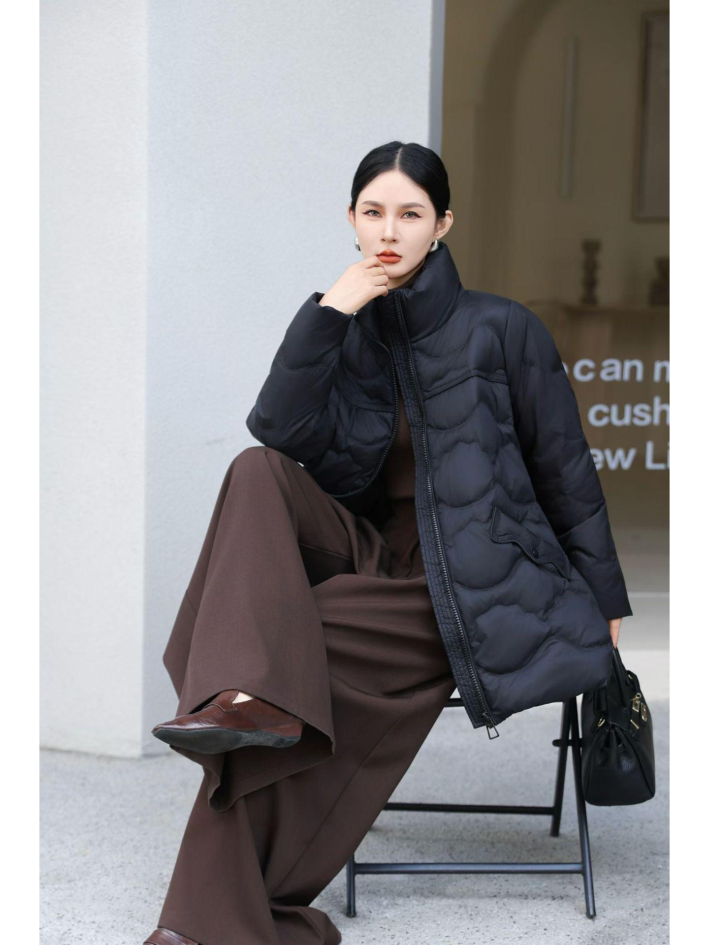 

Зимняя стеганая куртка А-силуэта с высоким воротником в китайском стиле, 2025 M чёрный