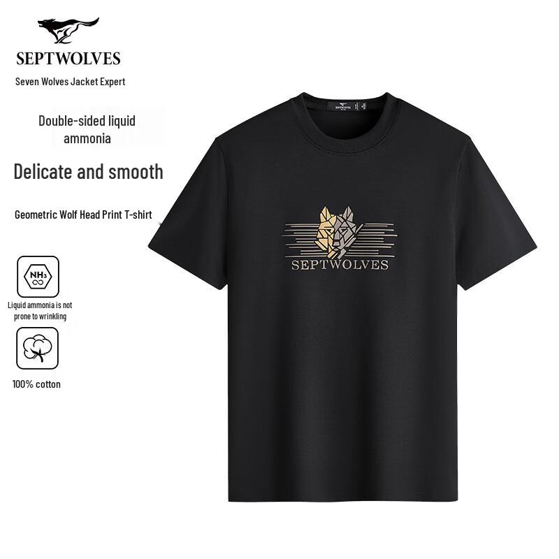 Seven Wolves Men s Casual Cotton Wolf Head Print Short-Sleeve T-Shirt 175/92A