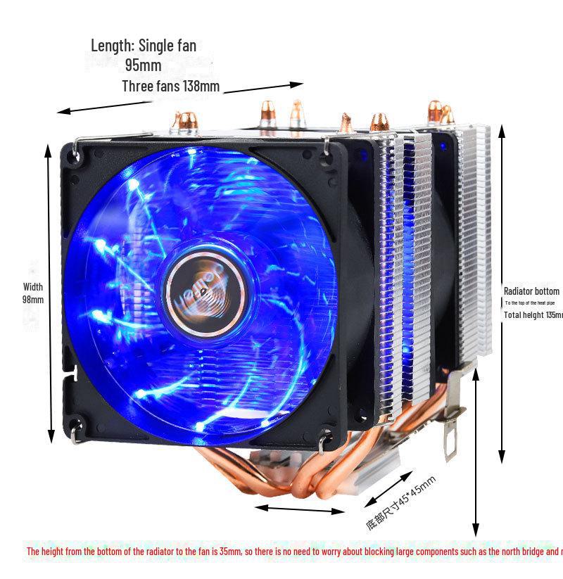 Dissipatore per CPU a tubo di rame ultra-silenzioso per pin 1366, AMD 1700, X79 e 2011