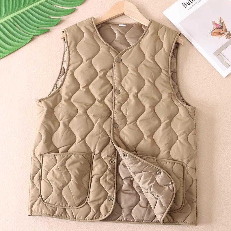 Zimní Dámské Vrstvení Vesta Kabát s úložným vakem Tenké Polstrované Tlačítko Zapínání