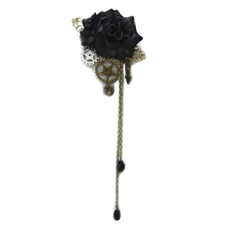 Gothic Steampunk Hair Clip Women Girl Punk Floral Gear Hairpin Barrettes Costume