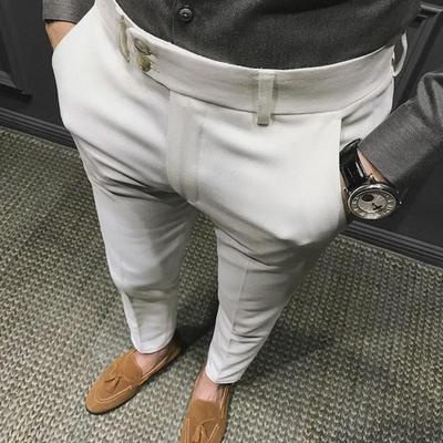 Slim Fit Anzughose für Herren im koreanischen Stil mit neun Punkten, lässige weiße Hose
