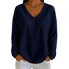 T-shirt à manches longues gaufré col en V décontracté ample pour femme Automne Hiver Couleur unie Haut polyvalent pour Européen Américain