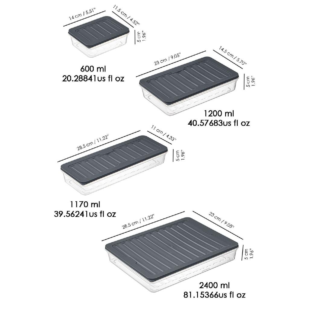 24 Piece Storage Container, Microwave Compatible Storage Container 2x2400ml 4x1200ml 6x1170ml 12x600ml Anthracite