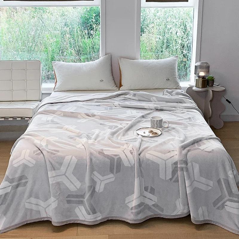 Thick Thow Blanket Geometic Style Reactive Printed Flannel Fleece Blanket for Beds Single/Queen/King Plush Plaids Sofa Plaid Bed
