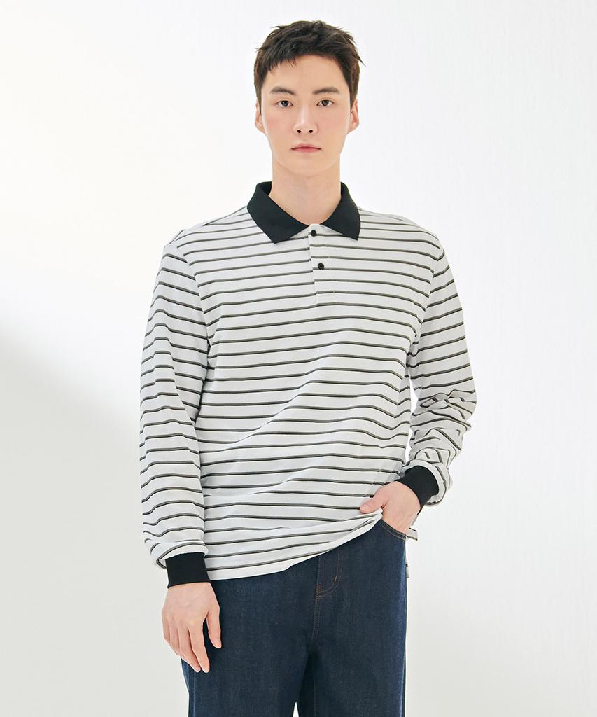 CHASECULT Men'S Pique Striped Collared Long Sleeve T-Shirt-Dark5121B01