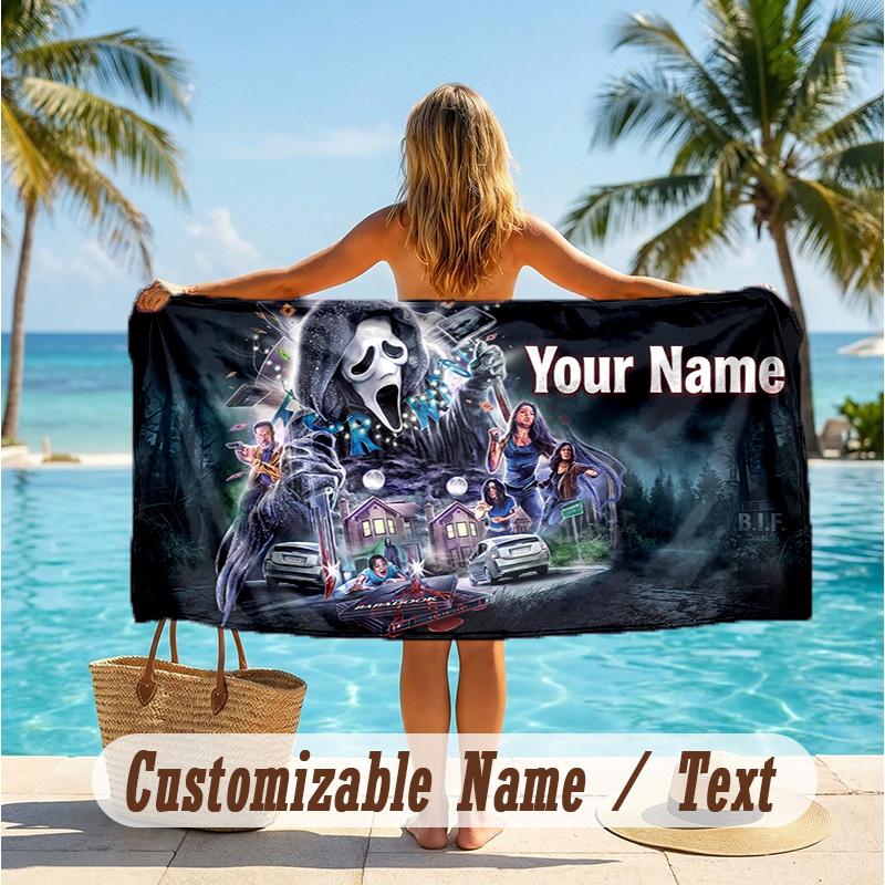 Custom Text Beach Towel, Soft Absorbent Swimming Multi-use TowelScream Ghostface