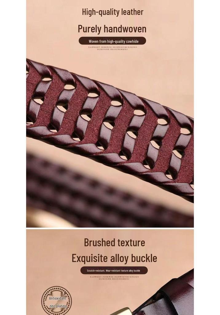 Men's Artistic Retro Woven Leather Belt with Pin Buckle - Ethnic Style Mesh Design