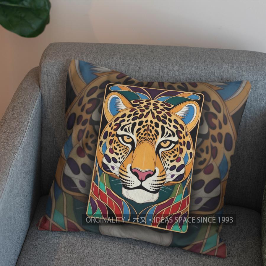 2D Colorful Jaguar Design Pillow For Home Decor Pattern Cushion Cover Suitable For Sofa Bedroom Car Pillow Cover