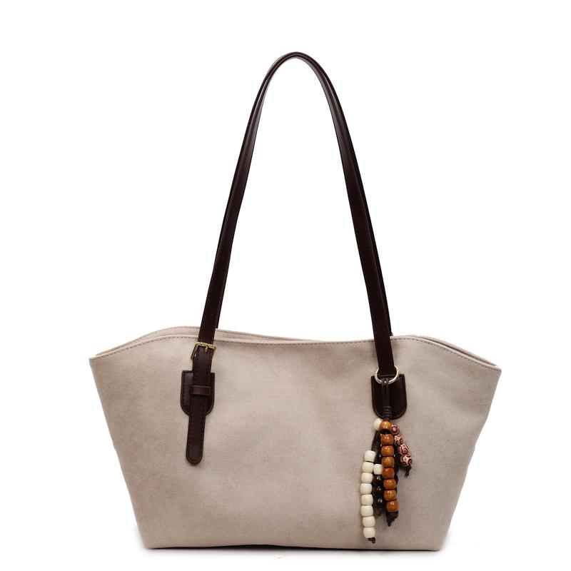 

Faux Suede Solid Color Shoulder Bags Autumn Retro Versatile 2026 Bags for Women Large Capacity Commuting Handbags бежевый