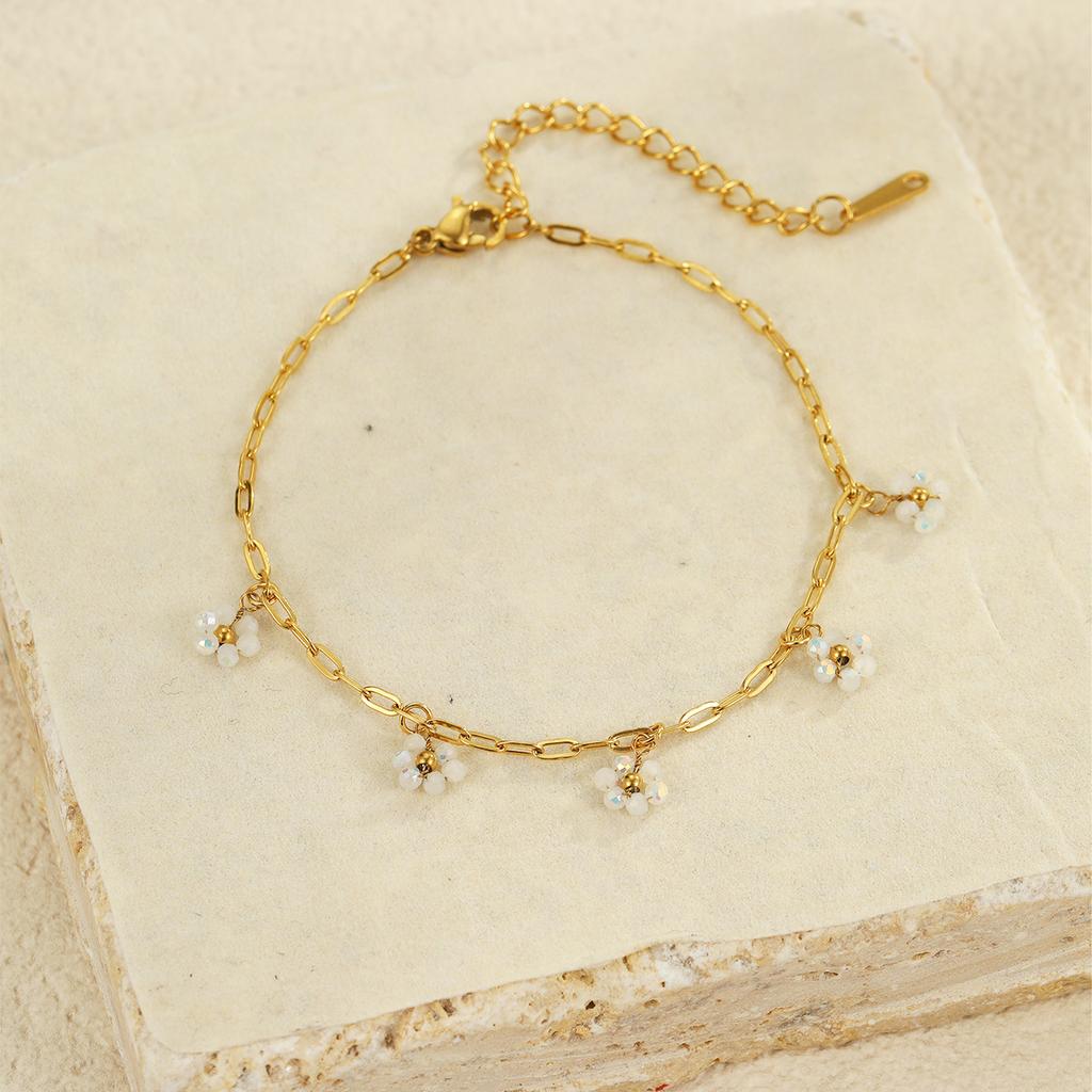 GEMCHIC Women's Colorful Flower Beaded Chain Bracelet Stainless Steel Fashion Jewelry