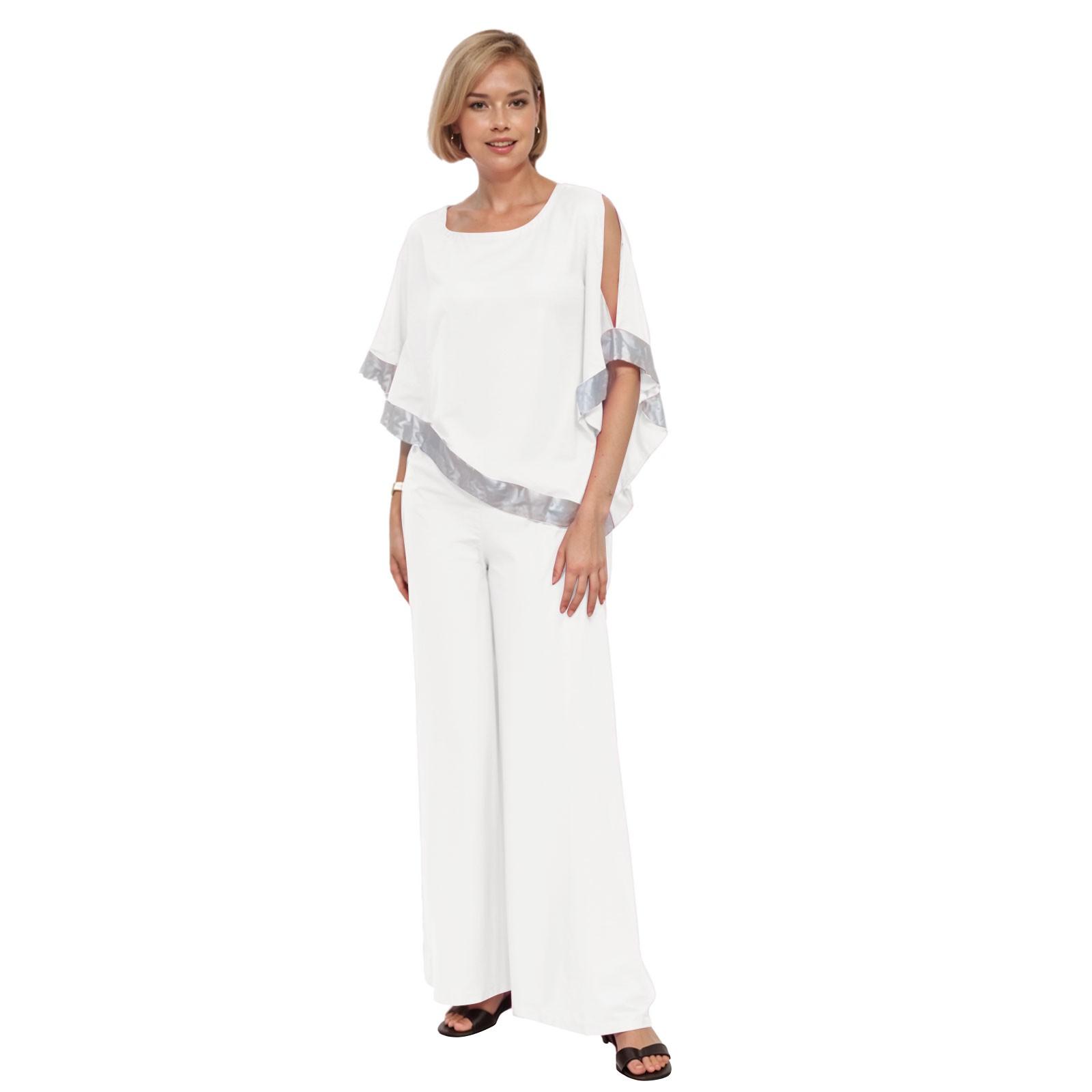 

Женская мода повседневная весна-лето с круглым вырезом, расшитая блестками, цветные блоки, летучая мышь, рубашка, топ, широкие брюки, комплект XL белый