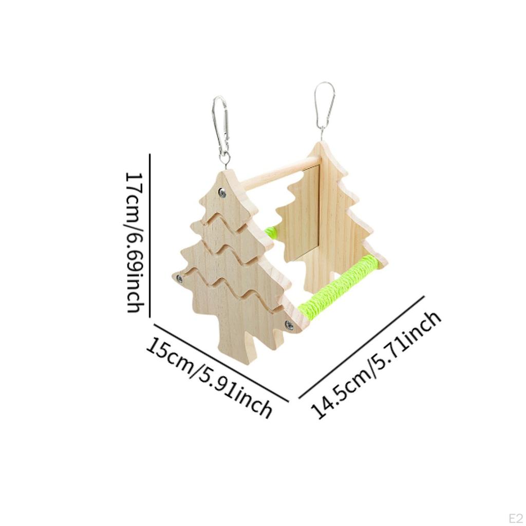 Parrot Double Sided Mirror Stand Cage Accessory Decor Standing Chewing Hanging Wooden Bird