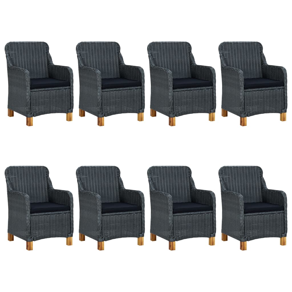 9 piece Garden Dining Set with Cushions Poly Rattan Dark Grey