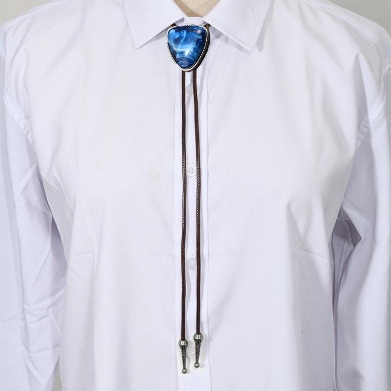 Lightweight PU Leather Wax Cord Necklace Turquoise Bead Bolo Tie Necktie Alloy Clasp Practical Jewelry For Daily Wear