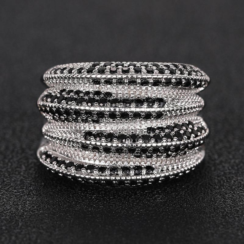 Stylish Lady Wide Ring with Black Crystal Stone Trendy Party Silver Color Finger Accessories for Women Statement Jewelry