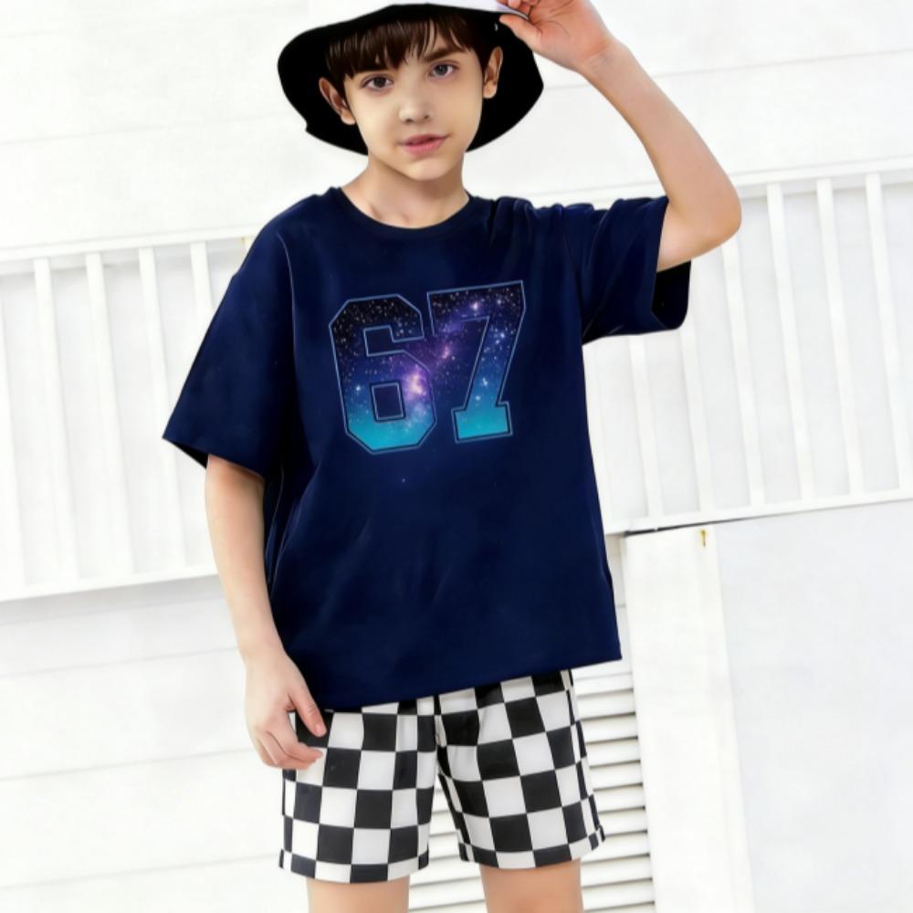 Cartoon 67 Printed Kids T-shirt and Shorts 2 Piece Set Summer Casual Outfit for Boys and Girls Kids Clothing