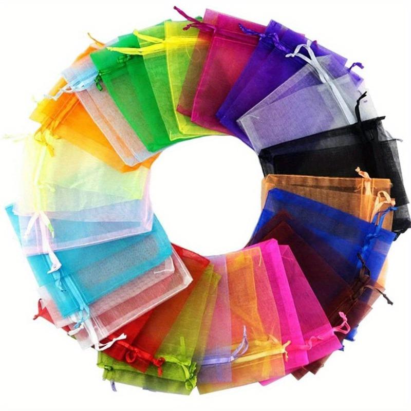 50pcs  Transparent Organza Gift Bags with Drawstrings | Random Colors, Preferred for Weddings, Parties, and Valentine's Day