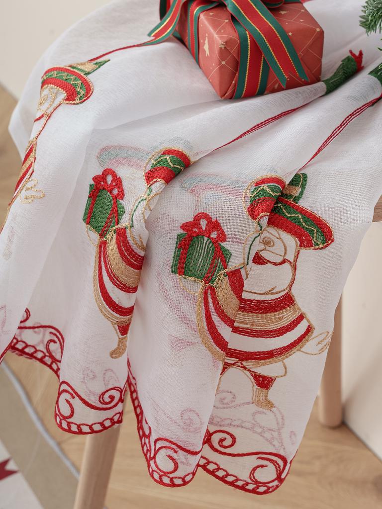 1PC Cartoon Santa Claus Christmas Lace Embroidered Thin Curtain for Bedroom And Living Room Holiday Decorative Window Treatment