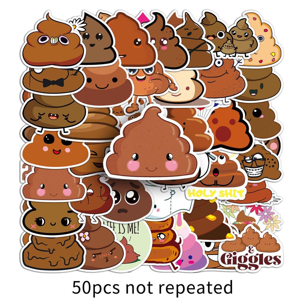 50PCS Cute Hand-Painted Poop Stickers: Creative Cartoon Decor for Laptops, Journals, and Cars