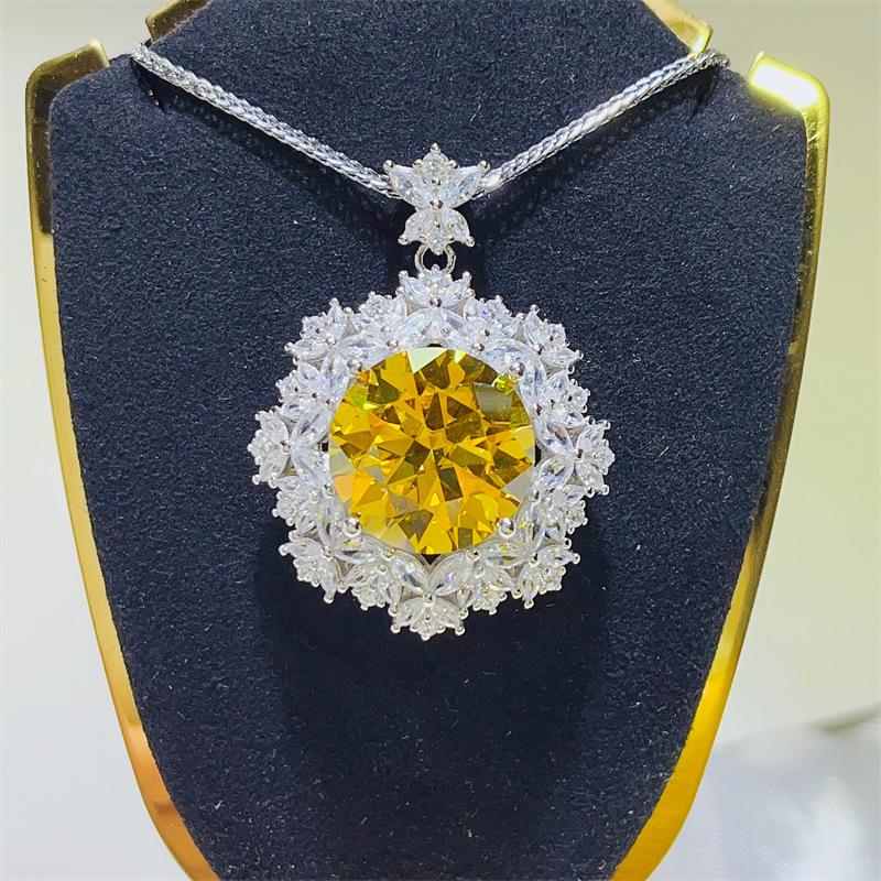 10 Carat Yellow Moissanite Pendant Necklace with Hearts & Arrows, Diamond Tester Pen & Certificate