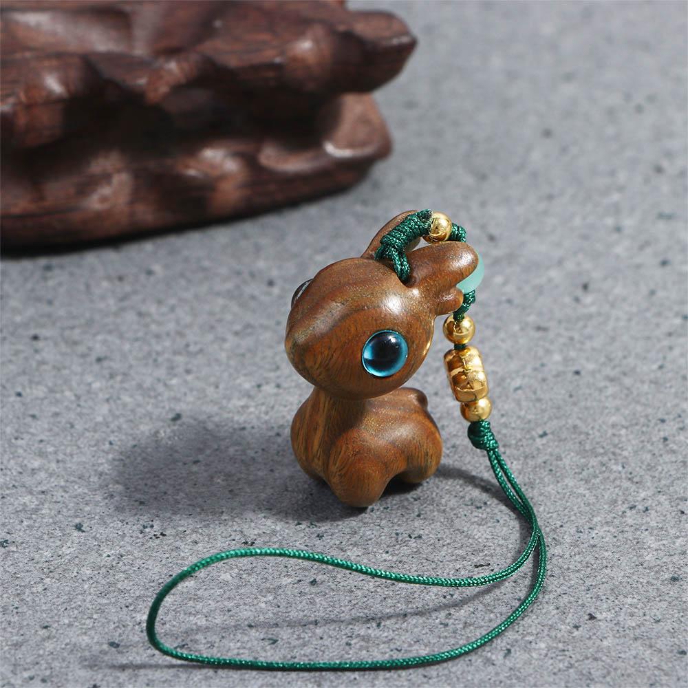 Rope Car Key Chain Deer Sandalwood Chinese Style Key Ring Bag Pendant Wood Key Chain Mobile Phone