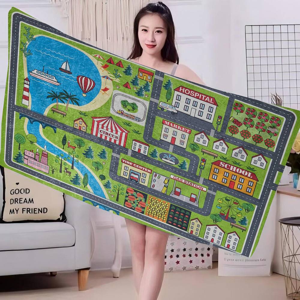 Cartoon Road Microfiber Beach Towel Absorbent Quick Dry Soft Yoga Swimming Resort Mountain Climbing Towel