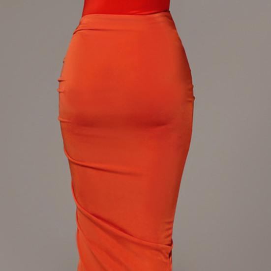 Bodycon Skirt Shirring Drawstring Women Solid Color High Split Irregular Skirt Clubwear