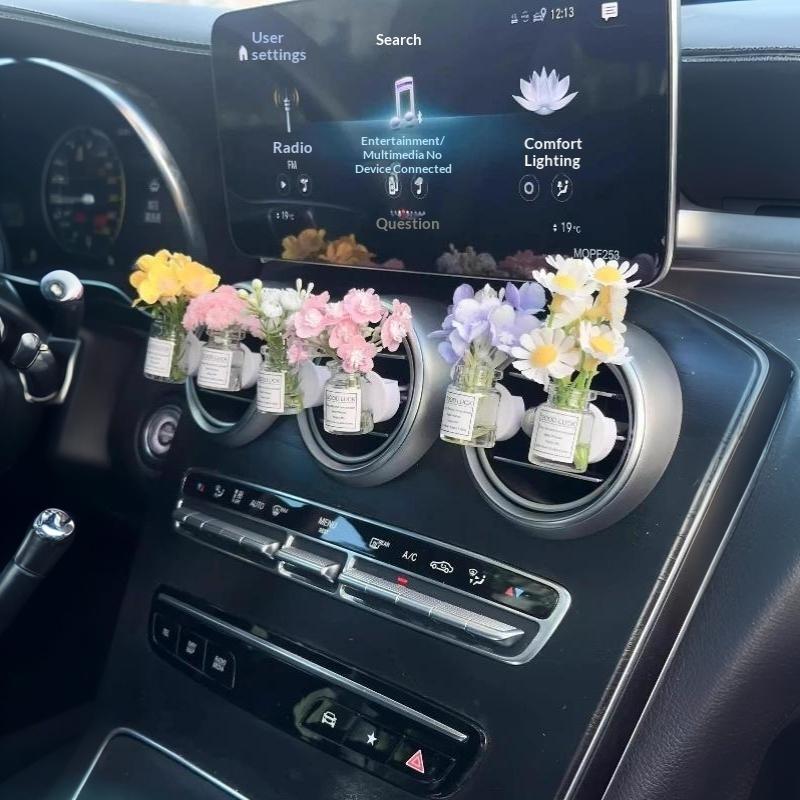 Car Center Console Air Outlet Simulated Flower Clips Ornaments Baby'S Breath Jasmine Vase For Girls Car Decorations