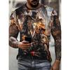 Summer Round Neck Animal Lion Pattern 3D Print Top Fashionable Casual Short Sleeved Men's T-shirts