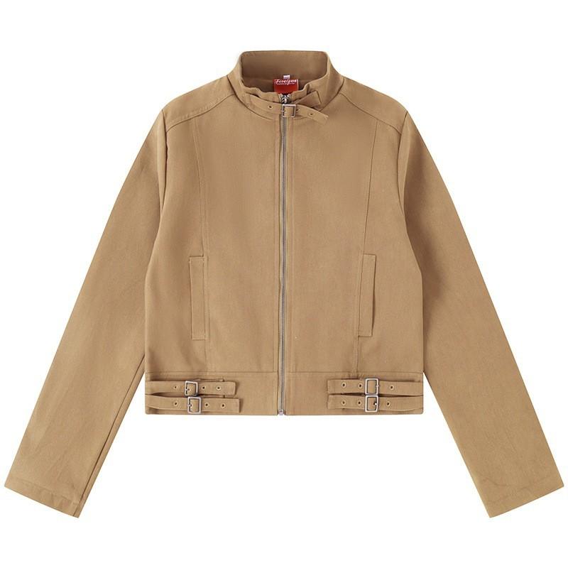 Retro Oversized Jacket Stand Collar Zip Up Coat Unisex Streetwear Casual Outerwear Men Women