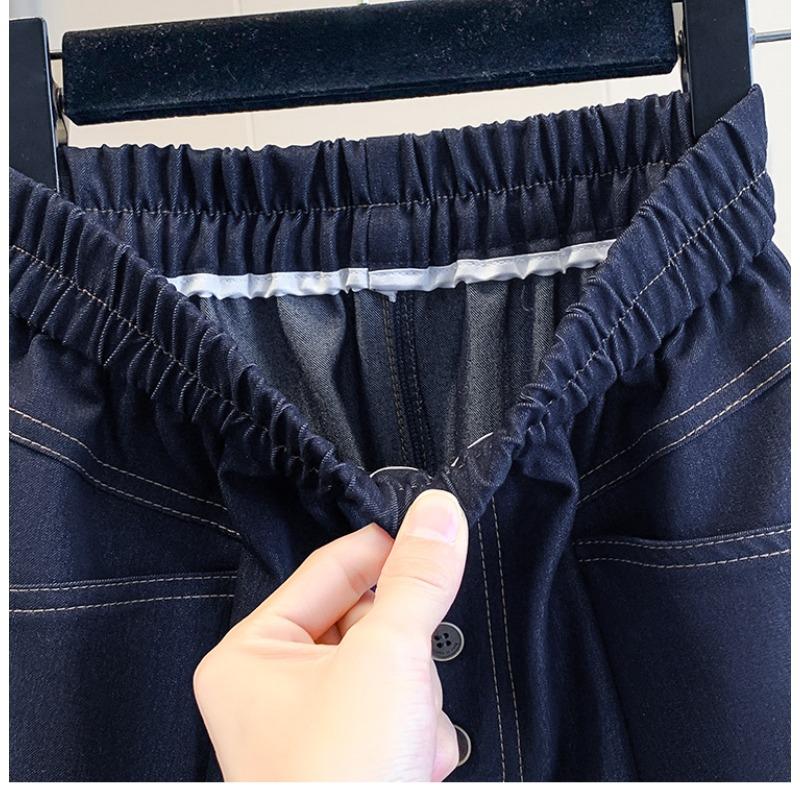 DIMANAF 2026 Summer Plus Size Women Skirts Elastic Waist Oversize Casual Lady Long Skirts Denim Cotton Solid Blue