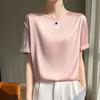 Women's Satin Short Sleeve T-Shirt Crew Neck Loose Plus Size Solid Color Basic Casual Summer Top