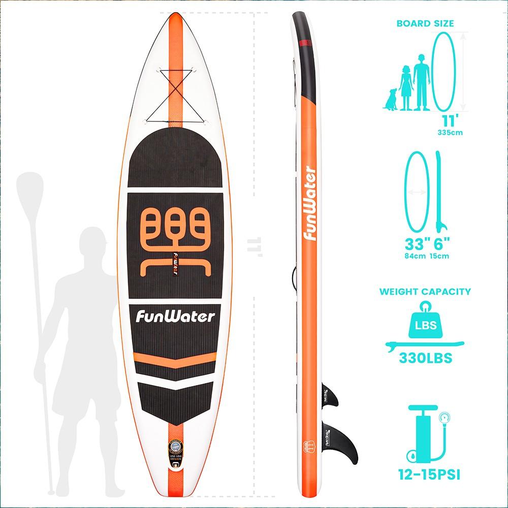 Placă gonflabilă FunWater Cruise Stand Up Paddle 335x84x15cm Ultra-ușoară pentru toate nivelurile cu rucsac de călătorie cu geantă uscată de 10L
