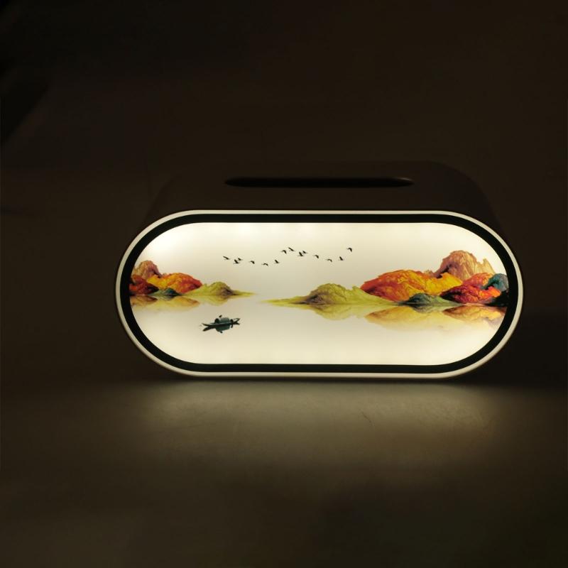 Artistic Round Tissue Dispenser With Soft Background Light 1200mAh Battery Powered Touch Panel For Bedroom