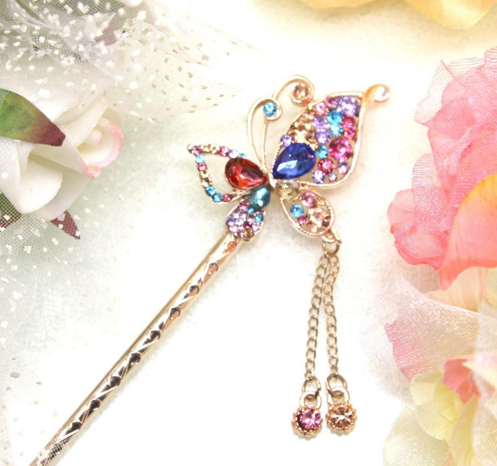 Miaomyao Hair Japanese Cubic Hair Accessory [Miaomyao] Accessory, Style, Tomesode, Antique, Zirconia, Pair, Couple, Butterfly, (Multicolor)