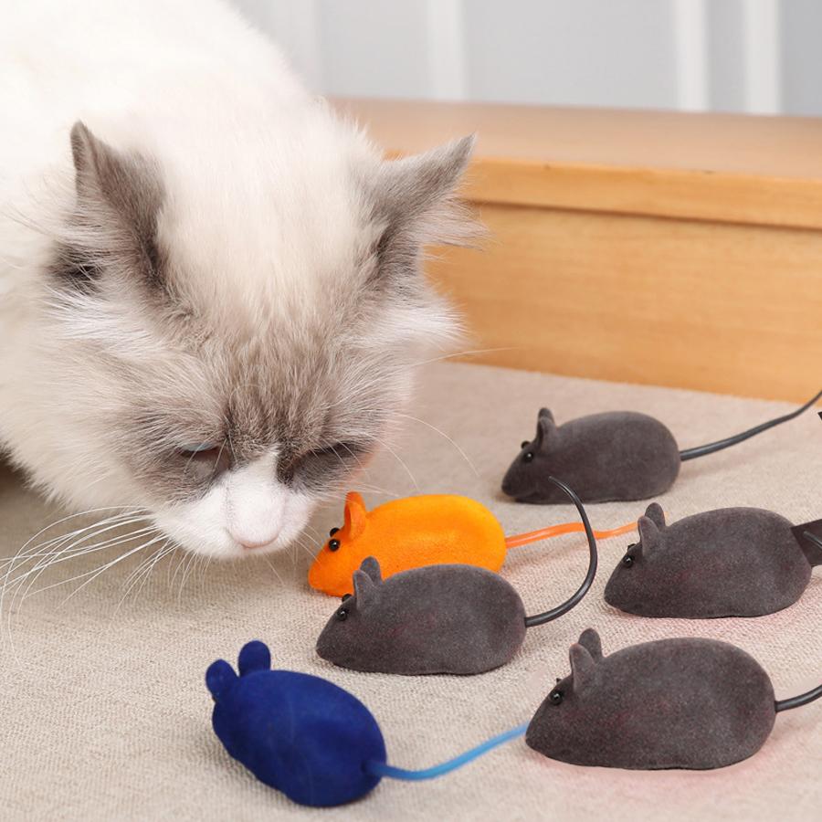 2Pcs Squeaky Rubber Rat Cat Toy with Plush Faux Fur, Pet Interactive Toy for Cat Chasing & Dog Chewing Play