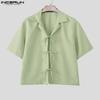 INCERUN Oversized Men Casual Lapel Neck Short Sleeve Bow Knot Solid Color Shirts Tops