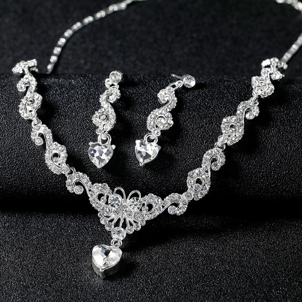 Women Bridal Jewelry Set Elegant Fashionable Diamond Alloy Necklace + Earring Set