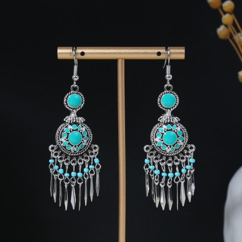 Геометрические круглые серьги, Богемные винтажные серьги с длинной бахромой, туристическая достопримечательность