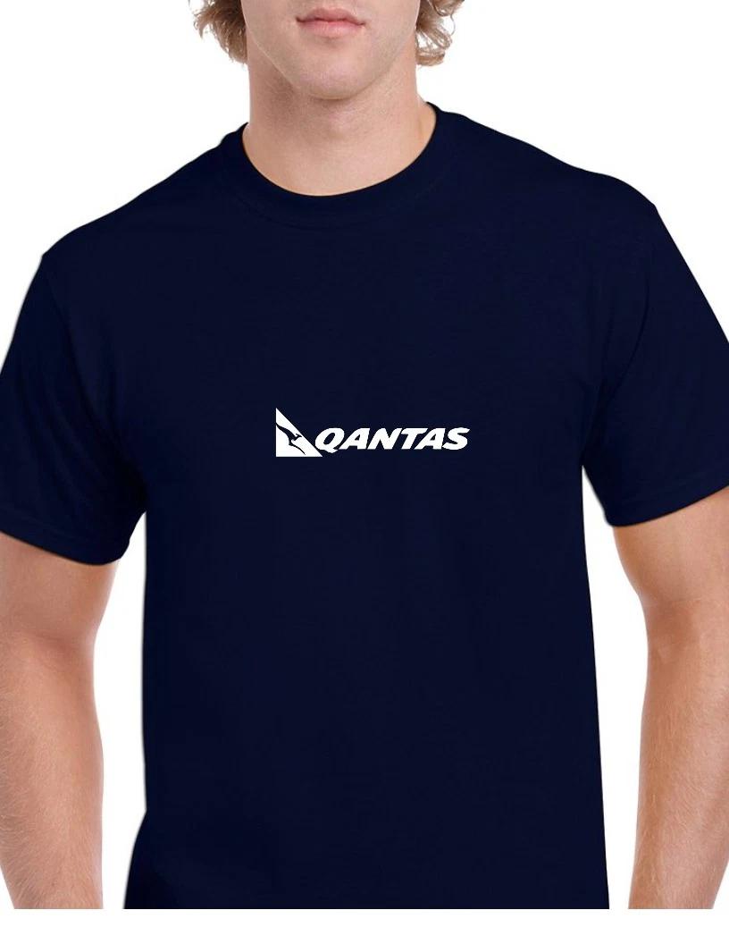 Qantas Airlines White Logo Australian Aviation Navy Blue Cotton T-Shirt XL