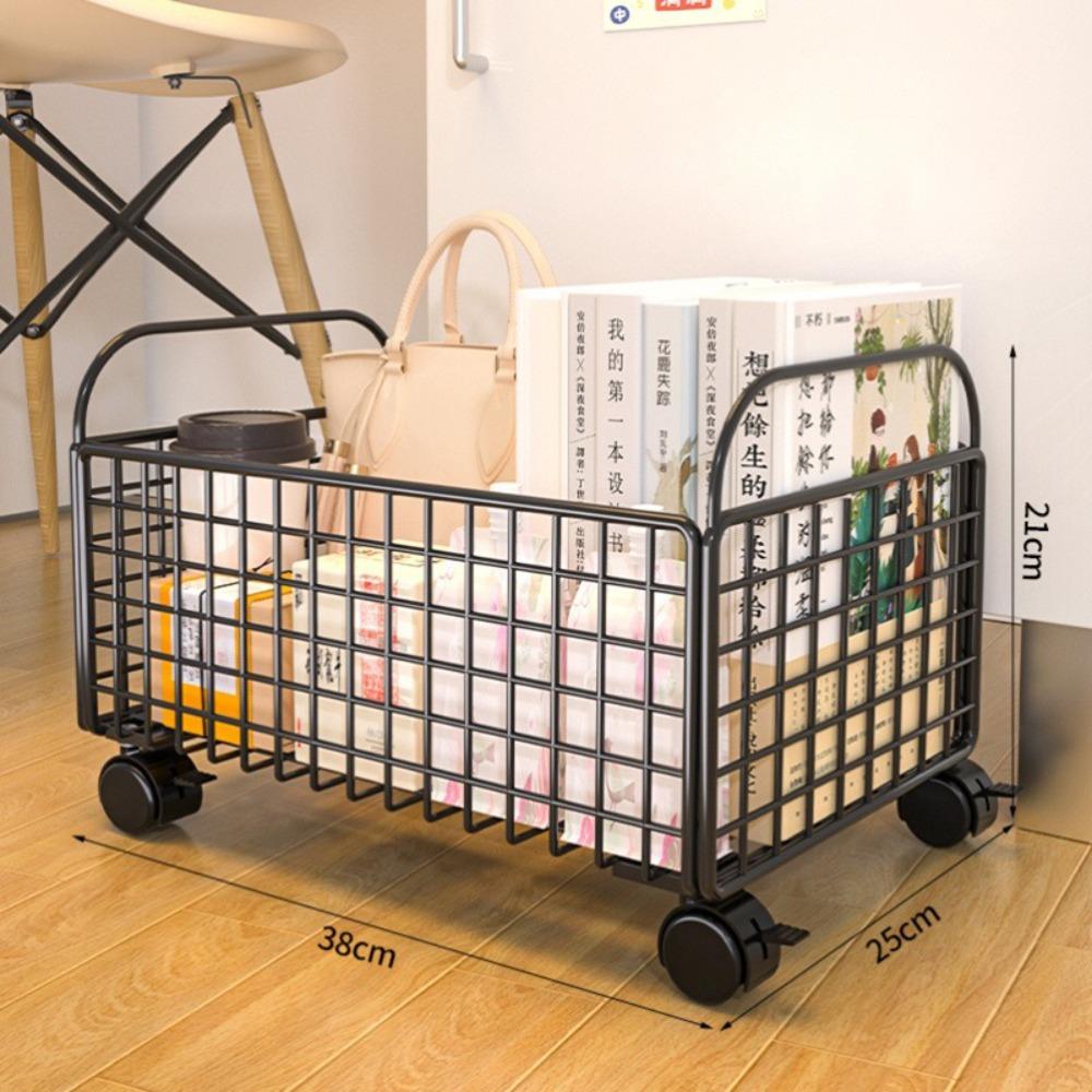 Iron Made Mobile Book Storage Box Simple With Wheels Classroom Desktop Organizer Multifunction Rolling Book Cart Entryway Dorm