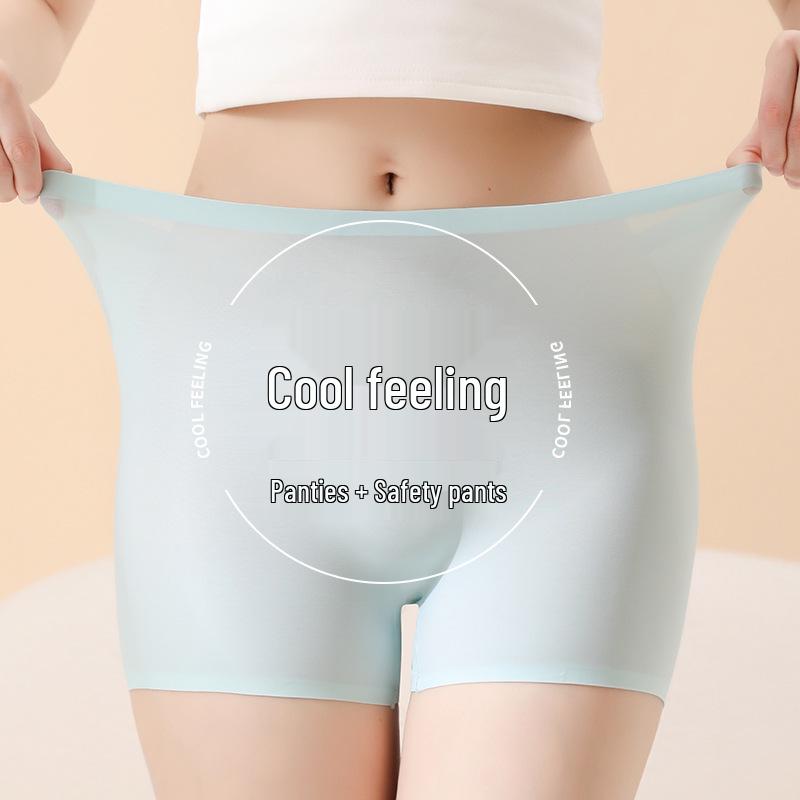 Women's Seamless Ice Silk Boxer Safety Shorts - Anti-Exposure, Mid-Waist, Plus-Size Summer Briefs