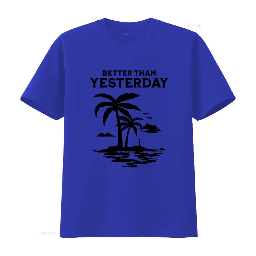 Better Than Yesterday Tropical Palm Trees Beach T Shirt for Summer Vacation Casual  Vintage Washed Streetwear Soft Versatile