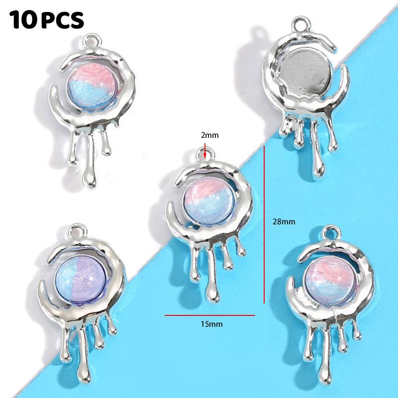 10Pcs Alloy Mixed Style, Inlaid Pink Resin Star And Moon Pendant, Diy Necklace, Bracelet Accessory